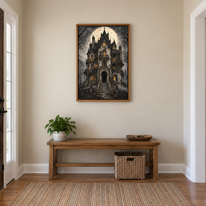 Ruined Haunted Mansion Moonlit Halloween — Brown Frame room scene | AUSJOJO