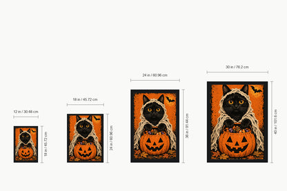 Shrouded Black Cat Candy Bucket Halloween — size comparison guide | AUSJOJO
