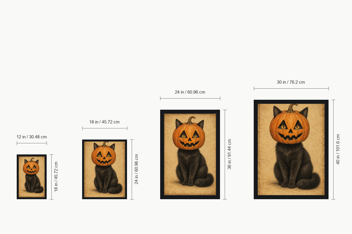 Pumpkin Head Black Cat Vintage Halloween — size comparison guide | AUSJOJO