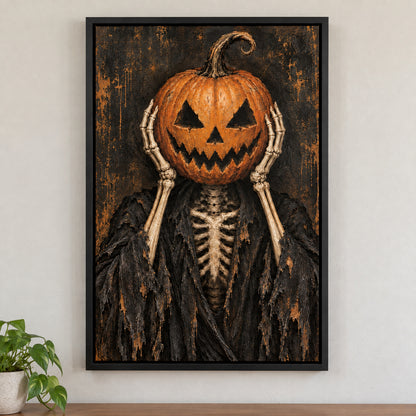 Skeletal Jack O Lantern Gothic Halloween — black framed wall scene | AUSJOJO