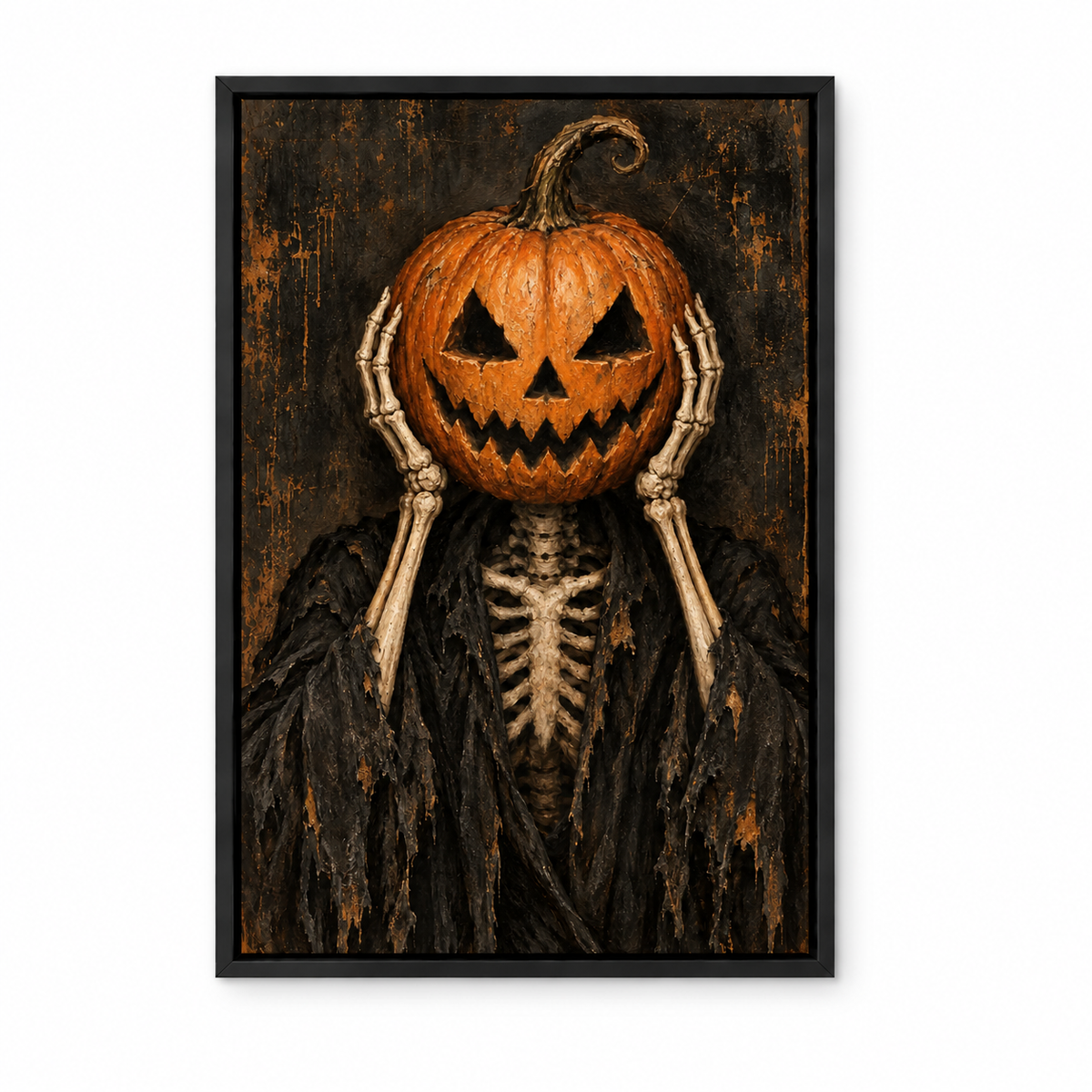 Skeletal Jack O Lantern Gothic Halloween — Black Frame finish product view | AUSJOJO