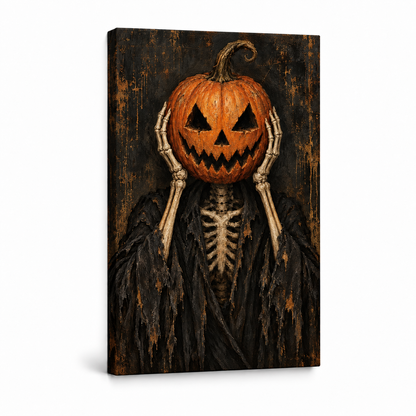 Skeletal Jack O Lantern Gothic Halloween — Stretched Canvas product view | AUSJOJO