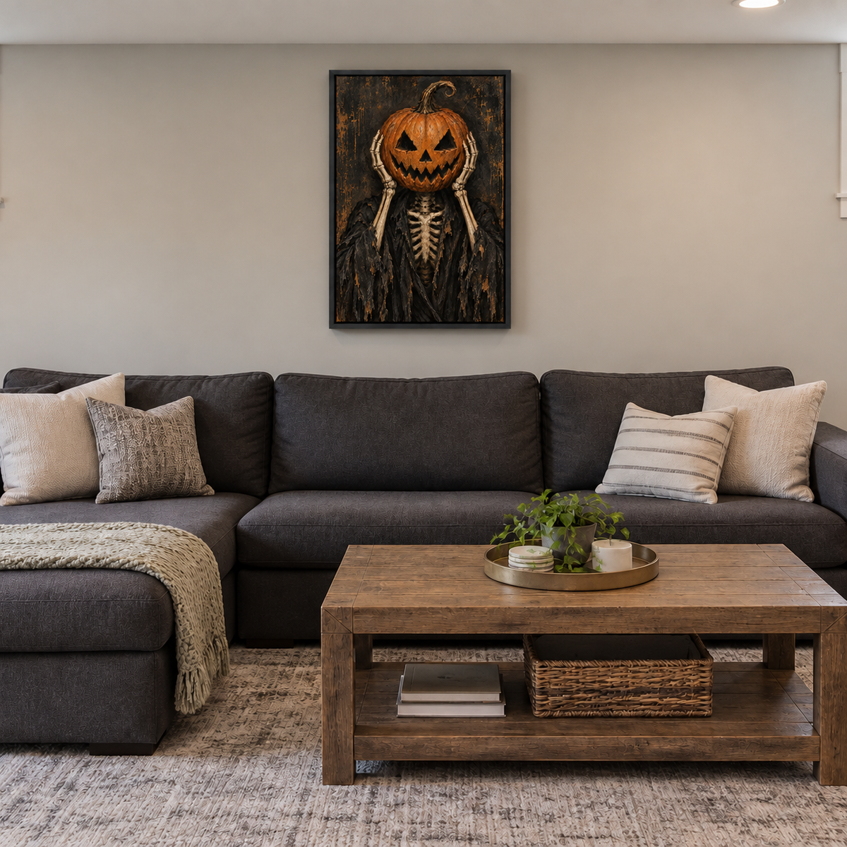 Skeletal Jack O Lantern Gothic Halloween — Black Frame room scene | AUSJOJO