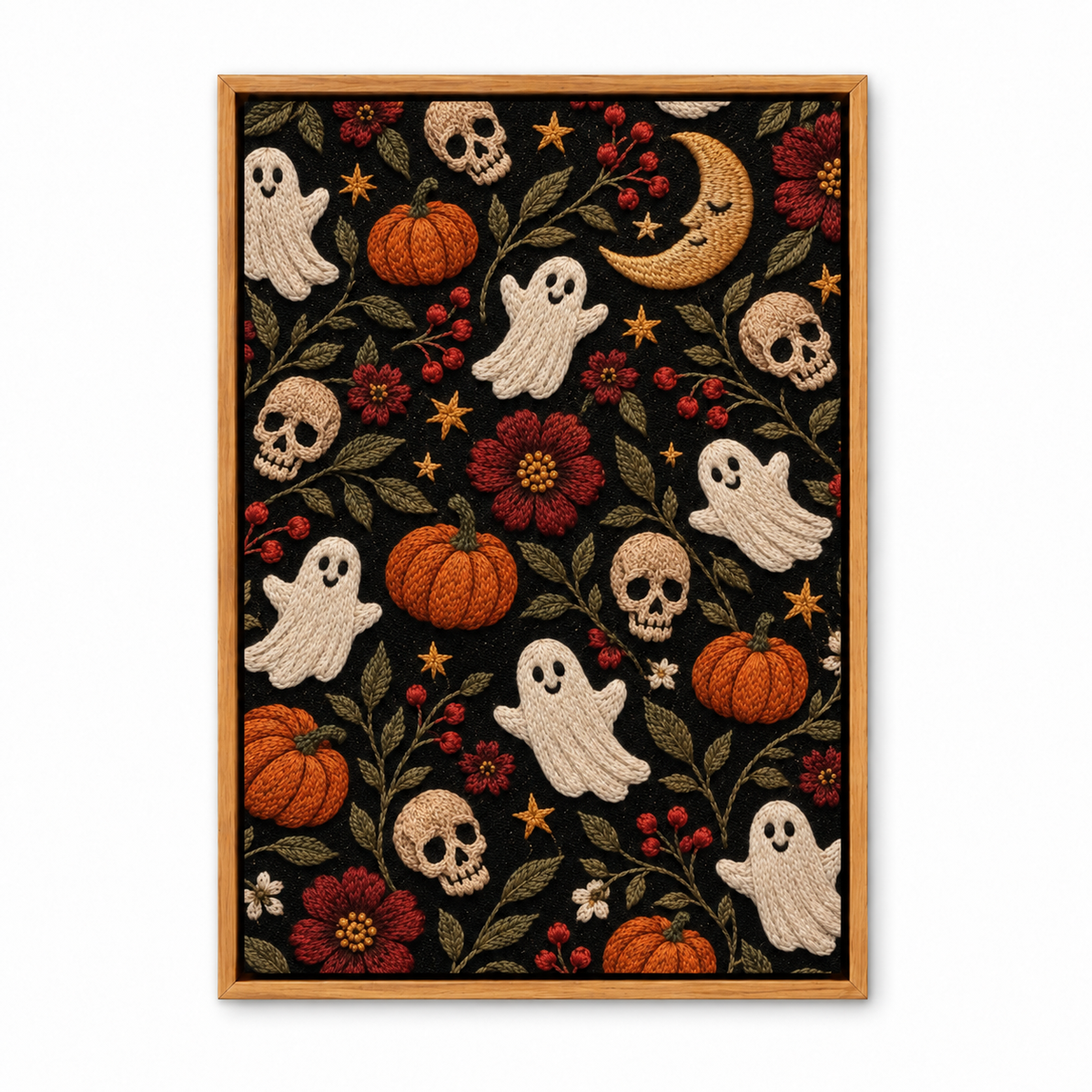 Embroidered Halloween Folk Motifs — Brown Frame finish product view | AUSJOJO