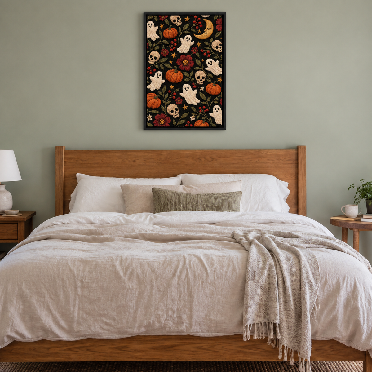 Embroidered Halloween Folk Motifs — Black Frame room scene | AUSJOJO
