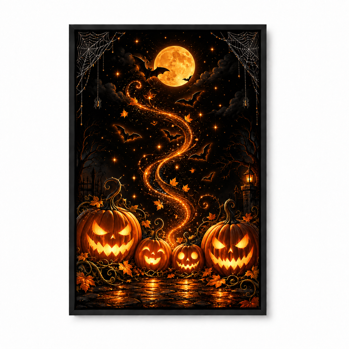 Glowing Pumpkins Halloween Night — Black Frame finish product view | AUSJOJO