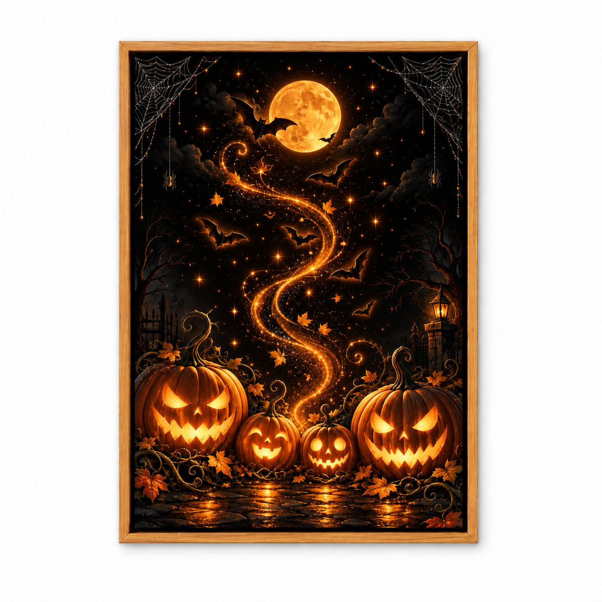 Glowing Pumpkins Halloween Night — Brown Frame finish product view | AUSJOJO
