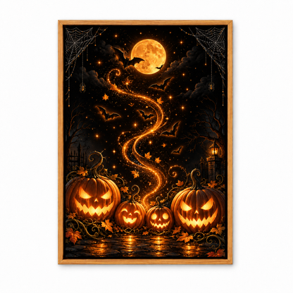 Glowing Pumpkins Halloween Night — Brown Frame finish product view | AUSJOJO