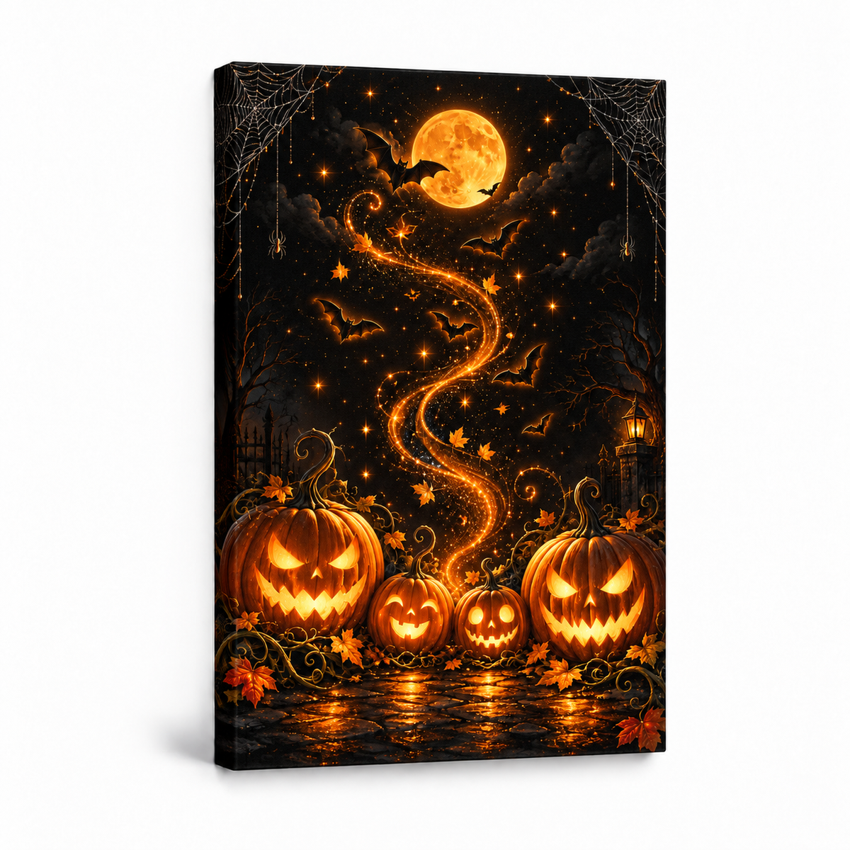 Glowing Pumpkins Halloween Night — Stretched Canvas product view | AUSJOJO