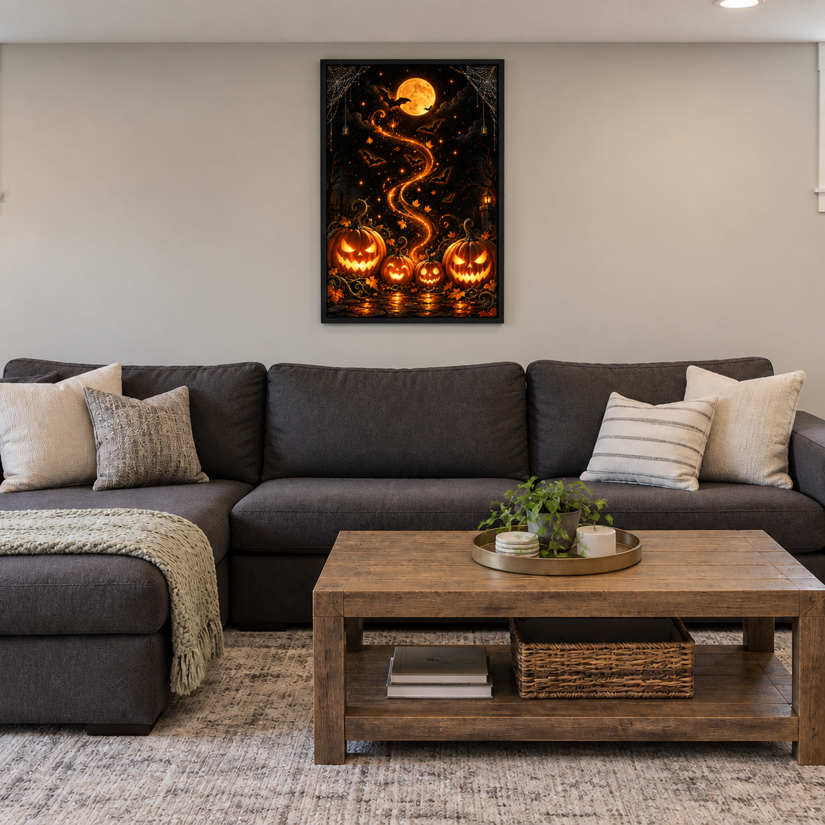 Glowing Pumpkins Halloween Night — Black Frame room scene | AUSJOJO