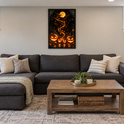 Glowing Pumpkins Halloween Night — Black Frame room scene | AUSJOJO