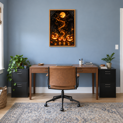 Glowing Pumpkins Halloween Night — Brown Frame room scene | AUSJOJO