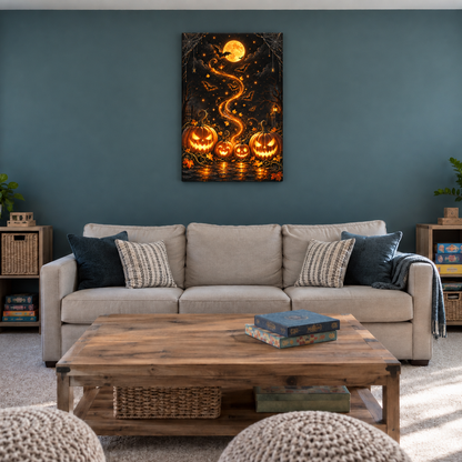 Glowing Pumpkins Halloween Night — Stretched Canvas room scene | AUSJOJO