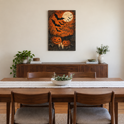 Bats and Orange Moon Halloween — Stretched Canvas room scene | AUSJOJO