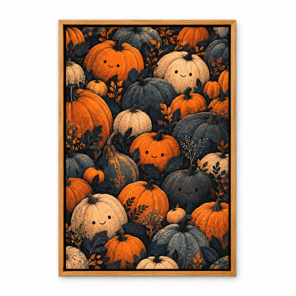 Friendly Pumpkin Crowd Halloween — Brown Frame finish product view | AUSJOJO
