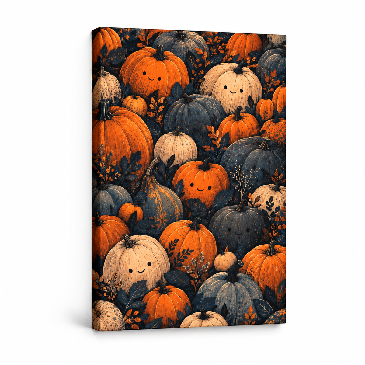 Friendly Pumpkin Crowd Halloween — Stretched Canvas product view | AUSJOJO