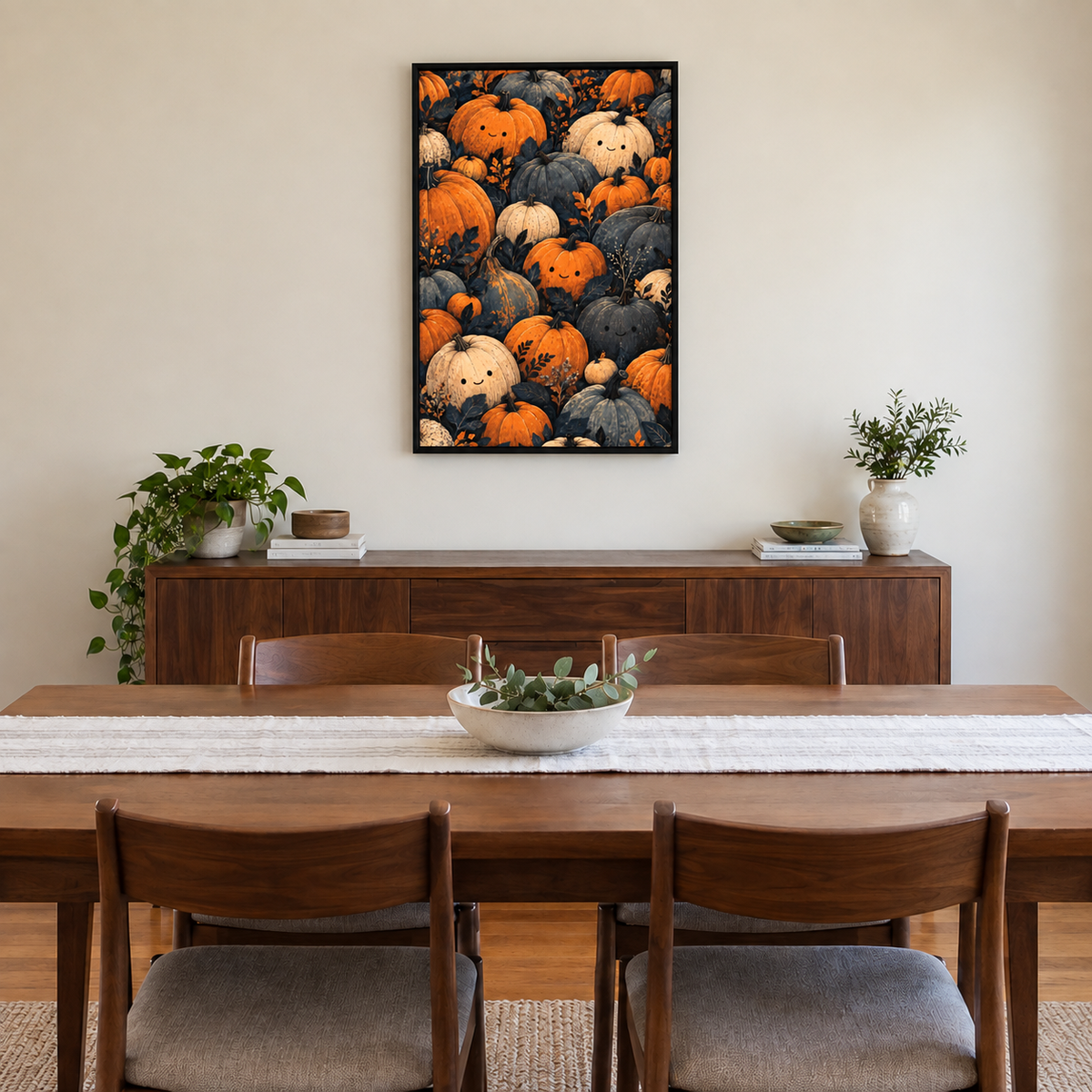 Friendly Pumpkin Crowd Halloween — Black Frame room scene | AUSJOJO
