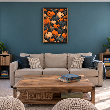 Friendly Pumpkin Crowd Halloween — Brown Frame room scene | AUSJOJO