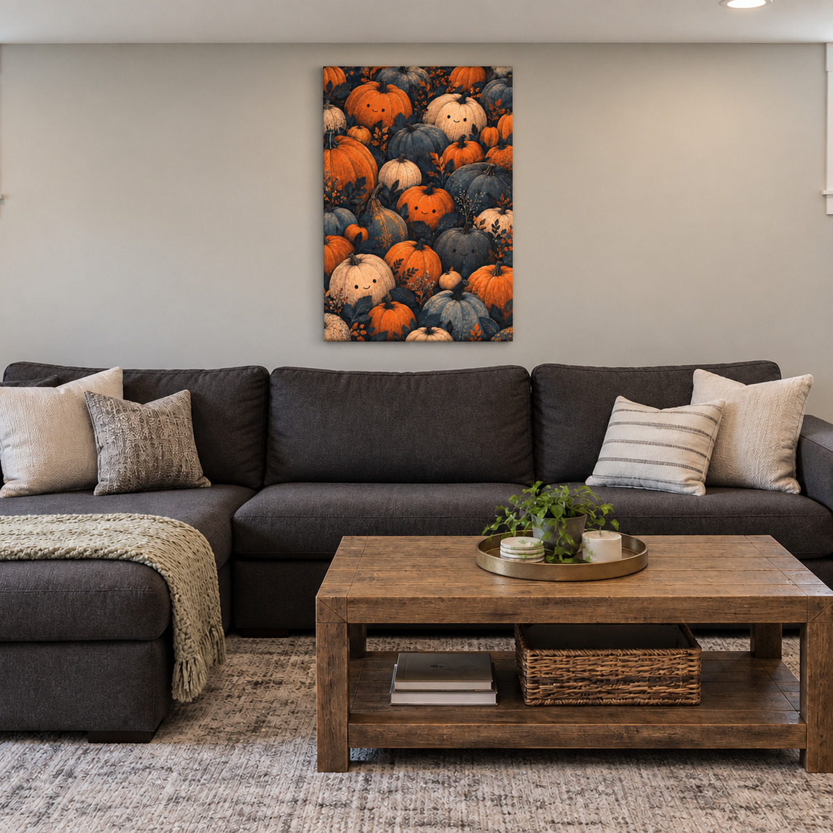 Friendly Pumpkin Crowd Halloween — Stretched Canvas room scene | AUSJOJO