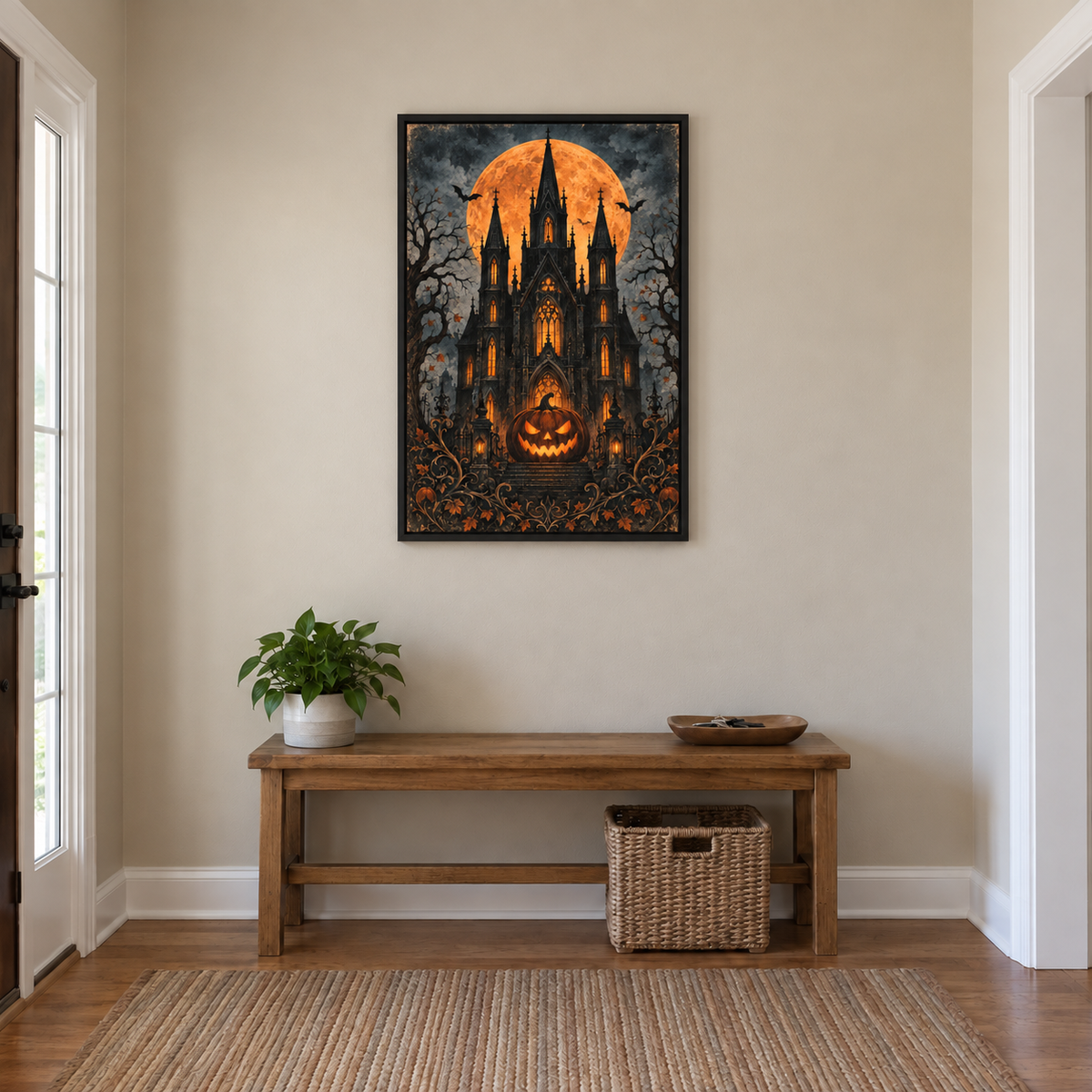 Gothic Haunted House and Pumpkin Halloween — Black Frame room scene | AUSJOJO