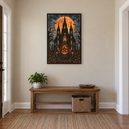 Gothic Haunted House and Pumpkin Halloween — Black Frame room scene | AUSJOJO