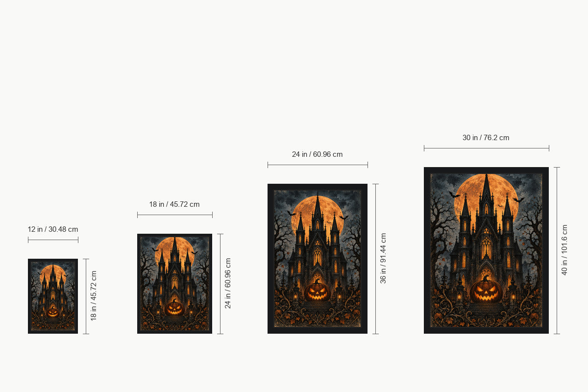 Gothic Haunted House and Pumpkin Halloween — size comparison guide | AUSJOJO
