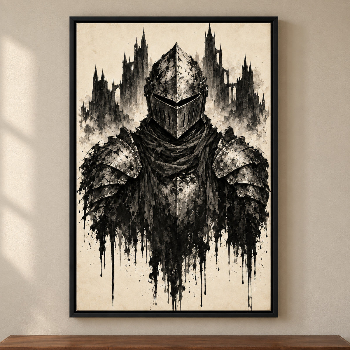 Ink Knight and Castle Gothic — Black Frame wall scene | AUSJOJO