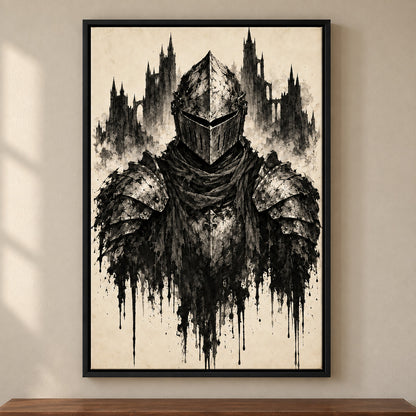 Ink Knight and Castle Gothic — Black Frame wall scene | AUSJOJO