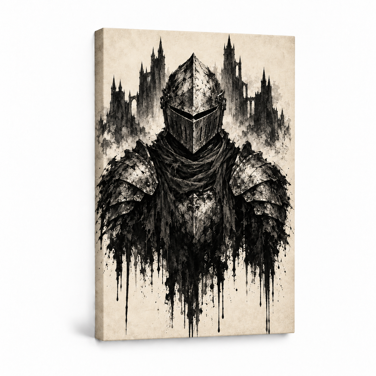 Ink Knight and Castle Gothic — Stretched Canvas product view | AUSJOJO