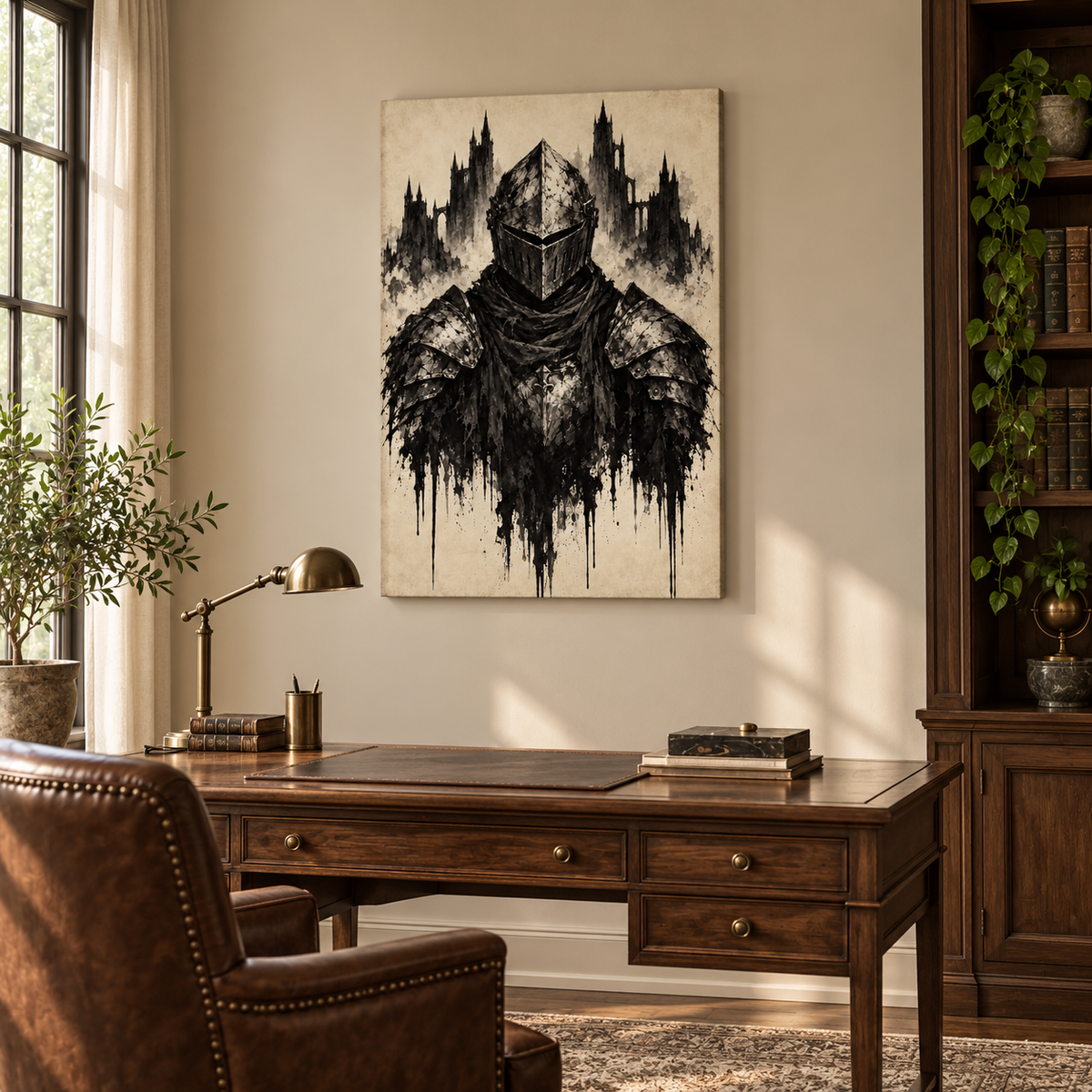Ink Knight and Castle Gothic — Stretched Canvas room scene | AUSJOJO