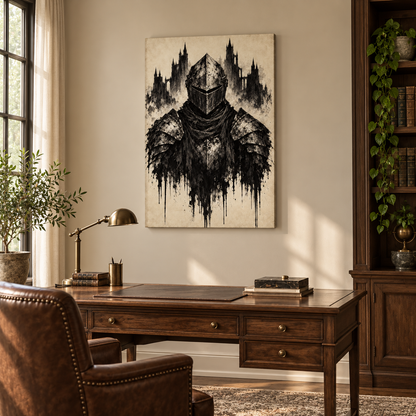 Ink Knight and Castle Gothic — Stretched Canvas room scene | AUSJOJO