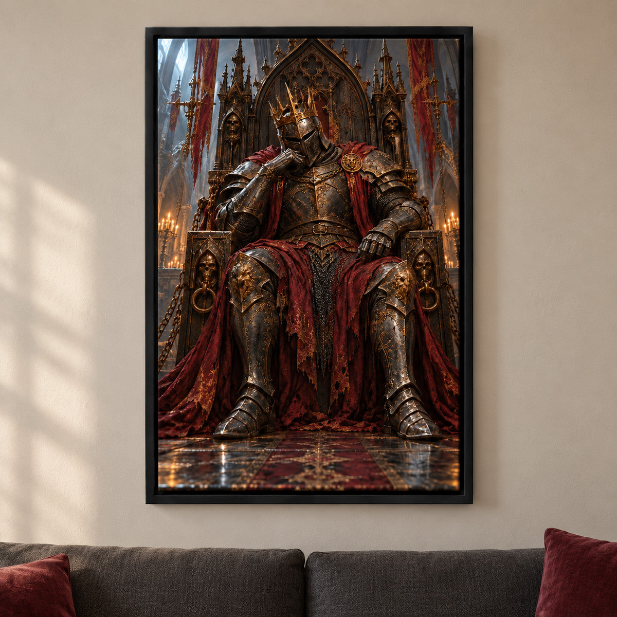 Crowned Knight on Gothic Throne — Black Frame wall scene | AUSJOJO