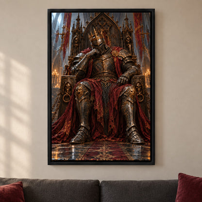 Crowned Knight on Gothic Throne — Black Frame wall scene | AUSJOJO