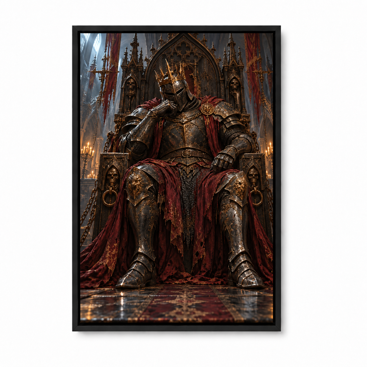 Crowned Knight on Gothic Throne — Black Frame finish product view | AUSJOJO