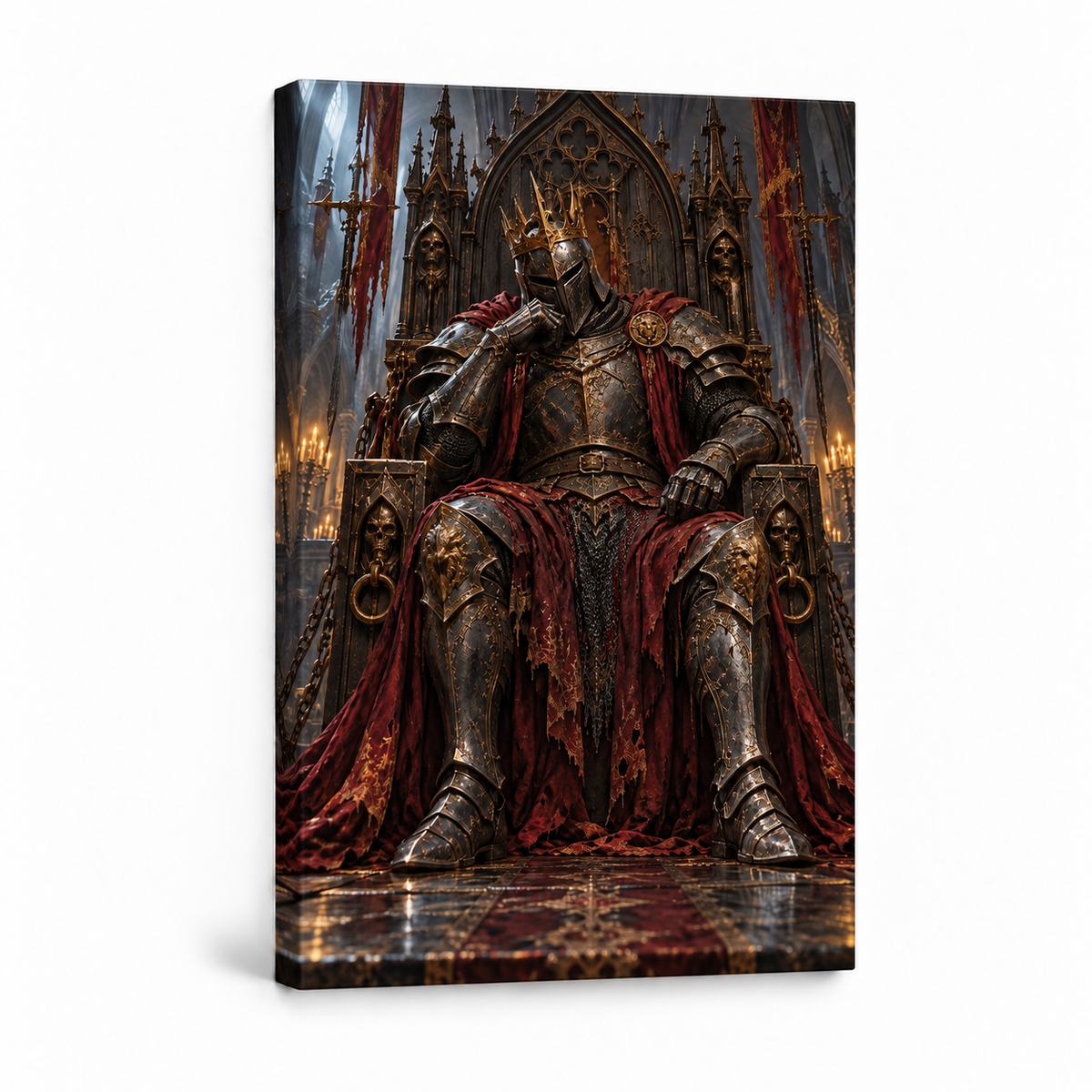 Crowned Knight on Gothic Throne — Stretched Canvas product view | AUSJOJO