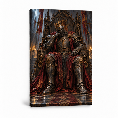 Crowned Knight on Gothic Throne — Stretched Canvas product view | AUSJOJO