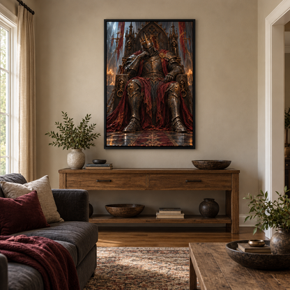 Crowned Knight on Gothic Throne — Black Frame room scene | AUSJOJO