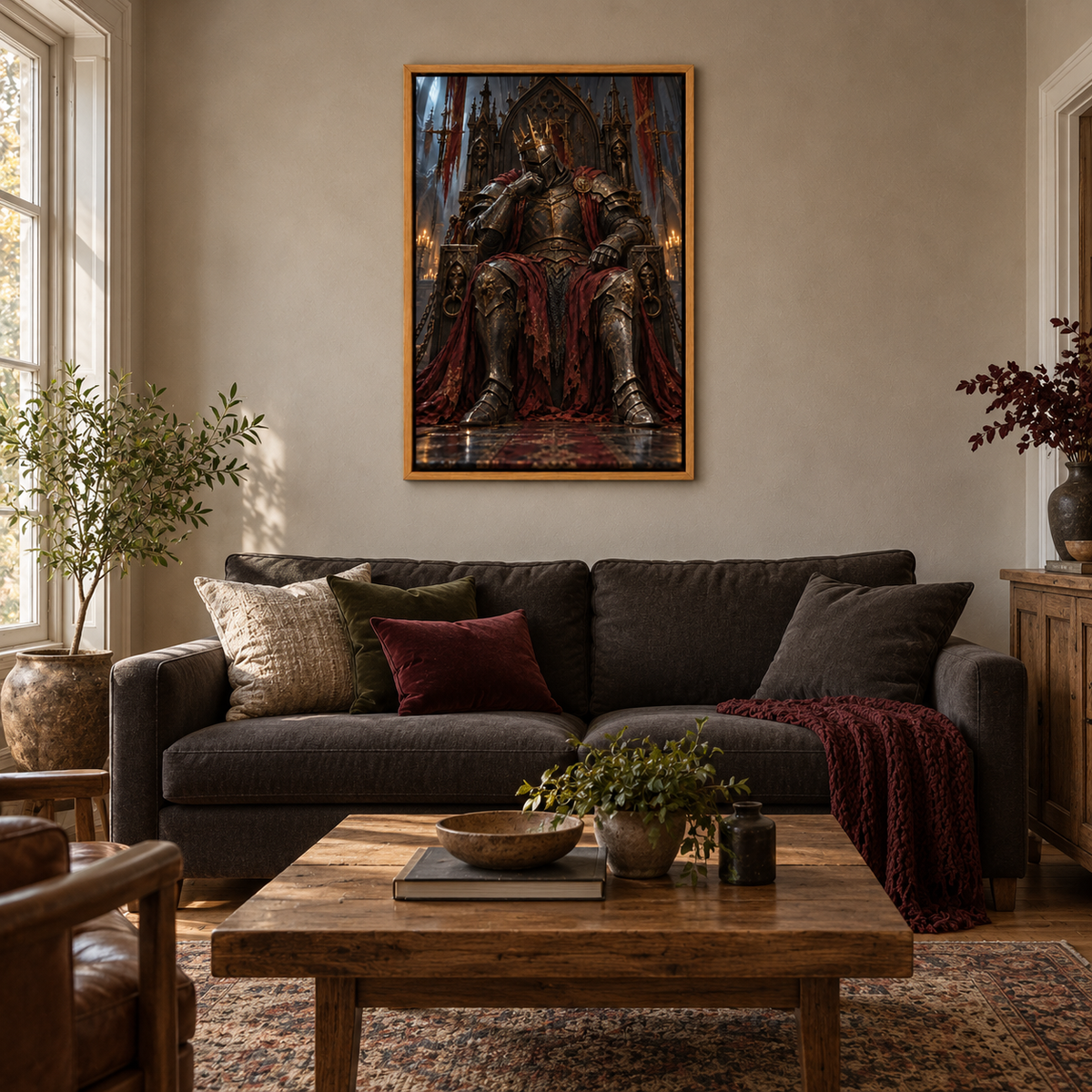 Crowned Knight on Gothic Throne — Brown Frame room scene | AUSJOJO