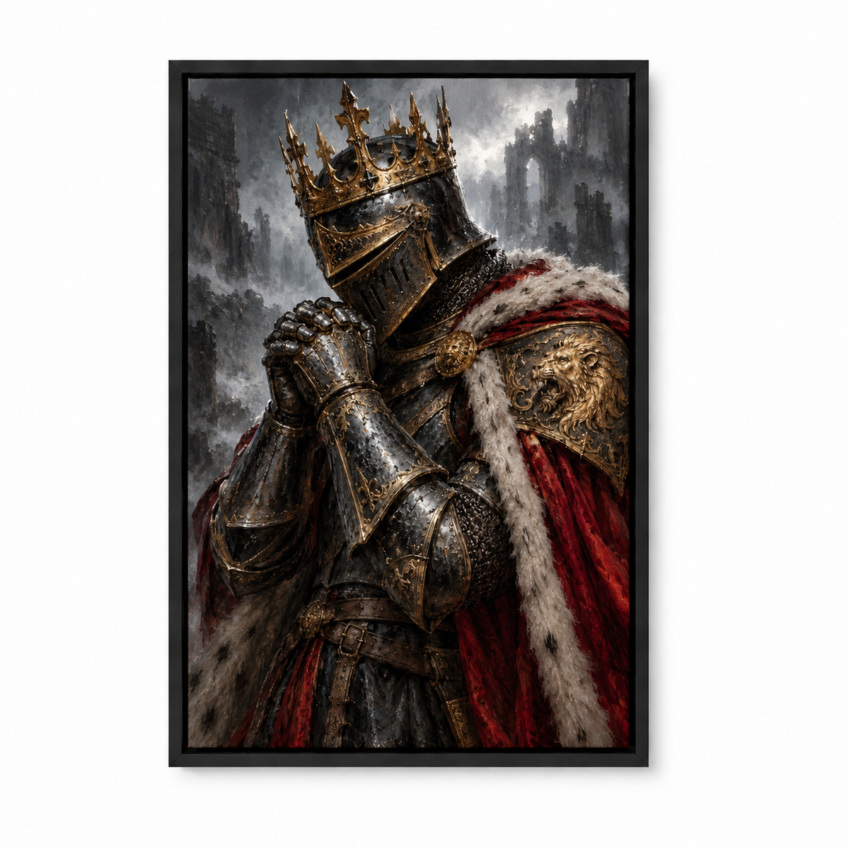 Praying Fallen King Knight — Black Frame finish product view | AUSJOJO