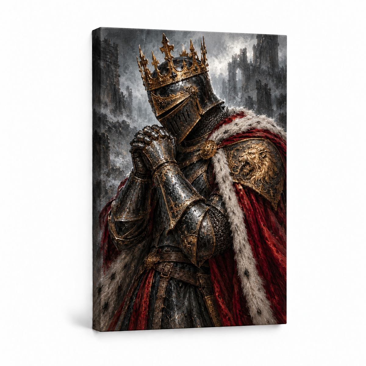 Praying Fallen King Knight — Stretched Canvas product view | AUSJOJO