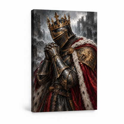 Praying Fallen King Knight — Stretched Canvas product view | AUSJOJO