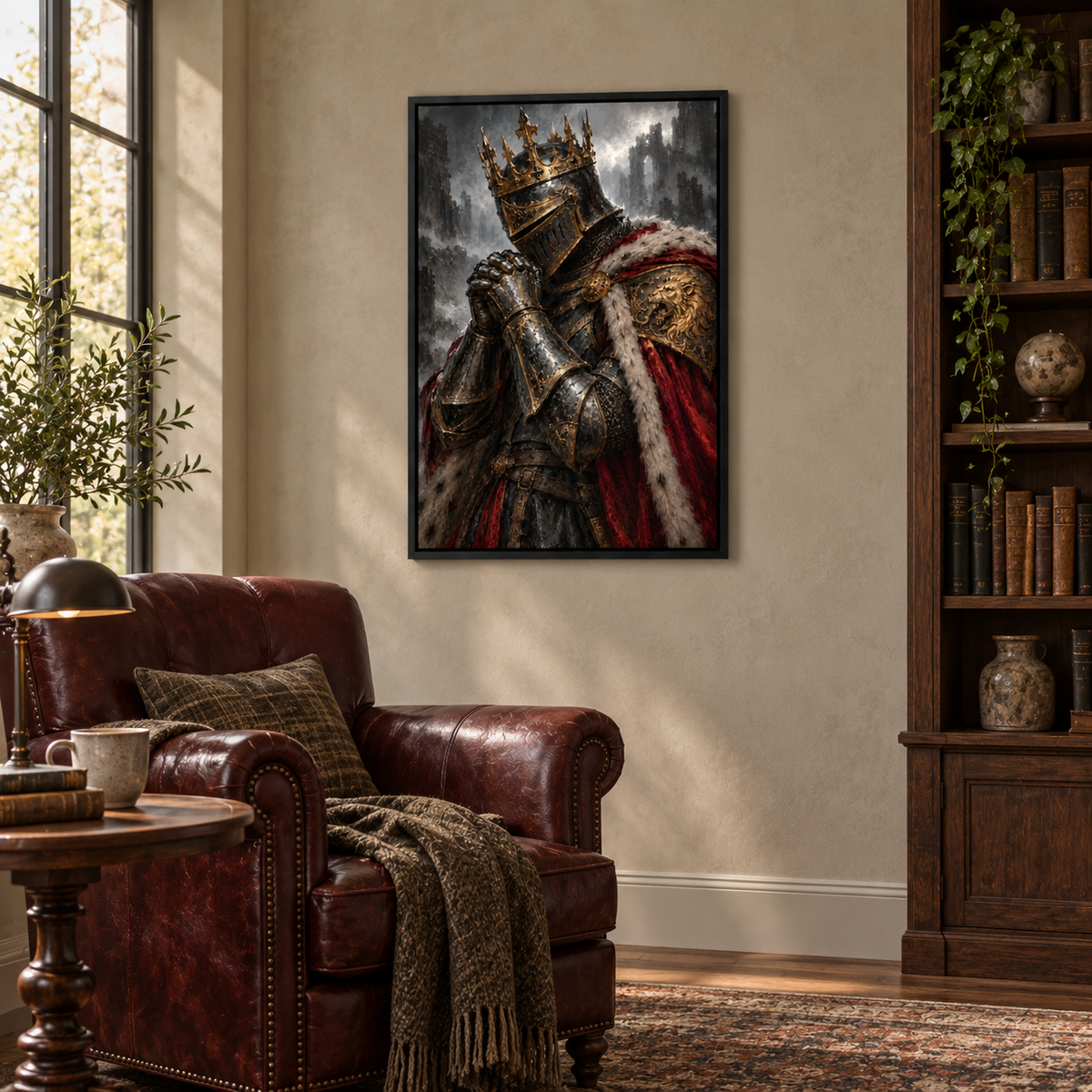 Praying Fallen King Knight — Black Frame room scene | AUSJOJO