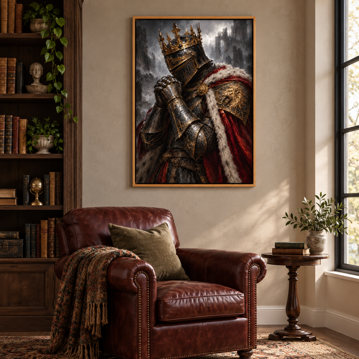 Praying Fallen King Knight — Brown Frame room scene | AUSJOJO