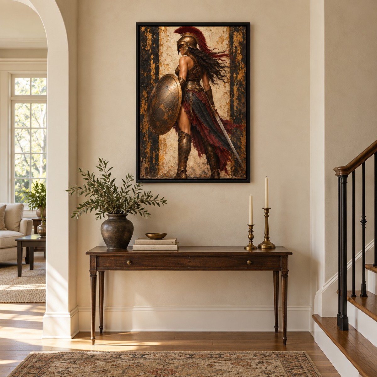 Classical Shield Warrior Woman — Black Frame room scene | AUSJOJO