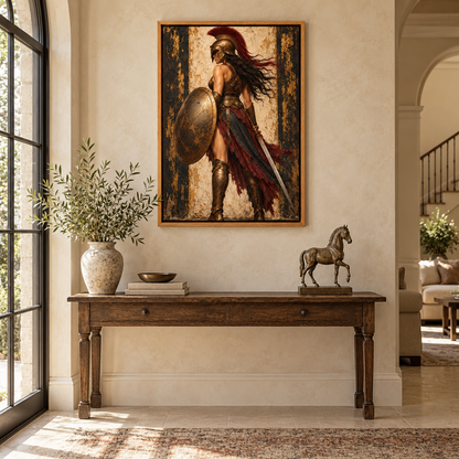 Classical Shield Warrior Woman — Brown Frame room scene | AUSJOJO