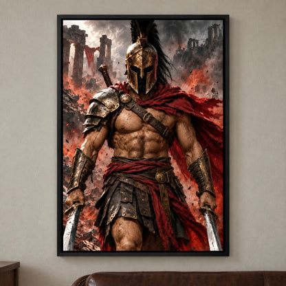 Advancing Bronze Helmet Warrior — Black Frame wall scene | AUSJOJO