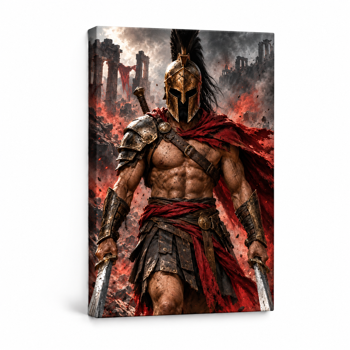 Advancing Bronze Helmet Warrior — Stretched Canvas product view | AUSJOJO