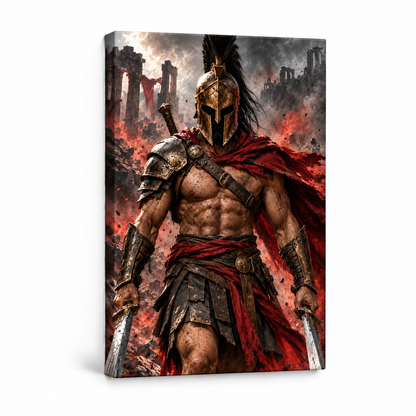 Advancing Bronze Helmet Warrior — Stretched Canvas product view | AUSJOJO
