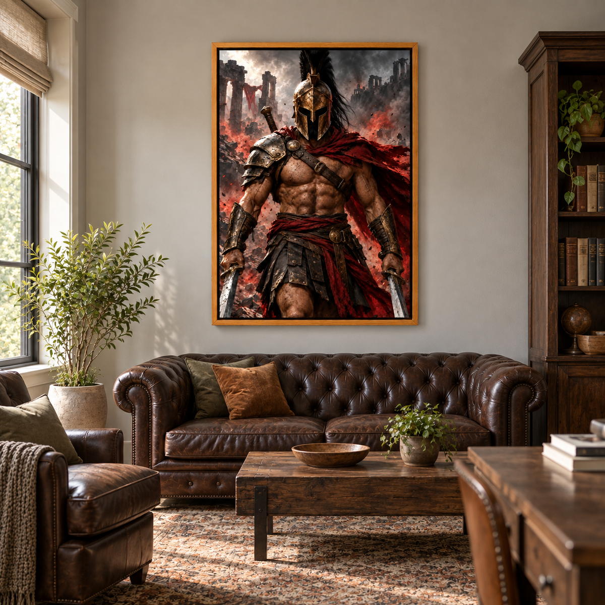 Advancing Bronze Helmet Warrior — Brown Frame room scene | AUSJOJO