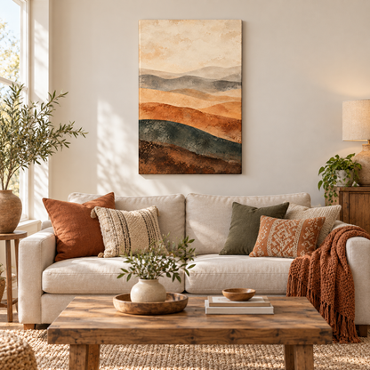 Neutral Desert Wave Bands Abstract — Stretched Canvas room scene | AUSJOJO